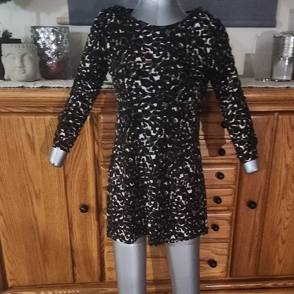 Alfani Black and Silver Sequin Bodycon Dress with Puff Sleeves - Picture 1 of 5